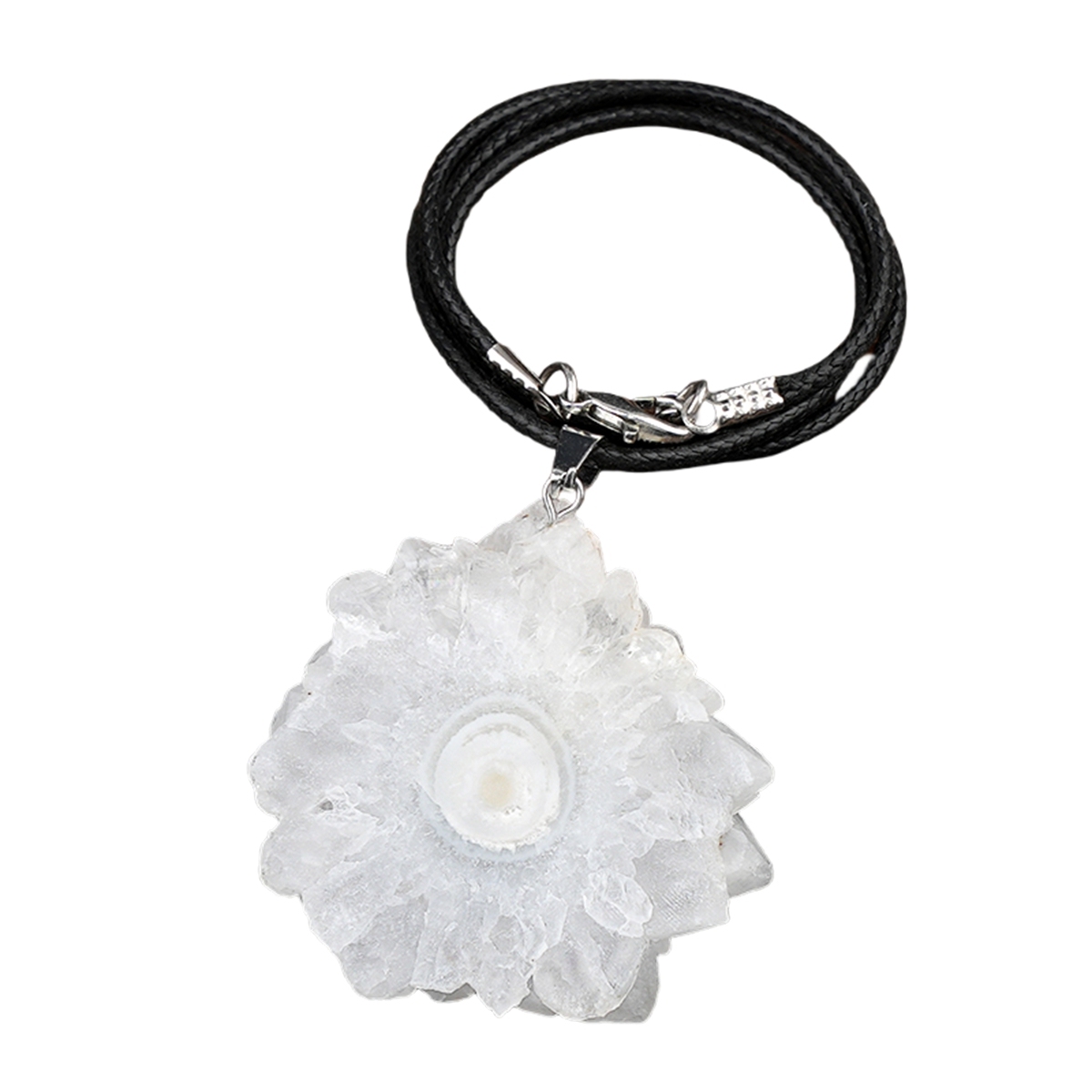 Druzy Agate Crystal Flower Pendant Necklace 45CM Black Cord
