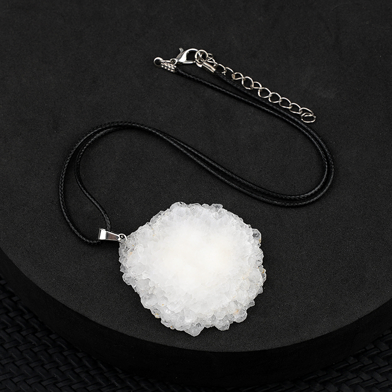 Druzy Agate Crystal Flower Pendant Necklace 45CM Black Cord