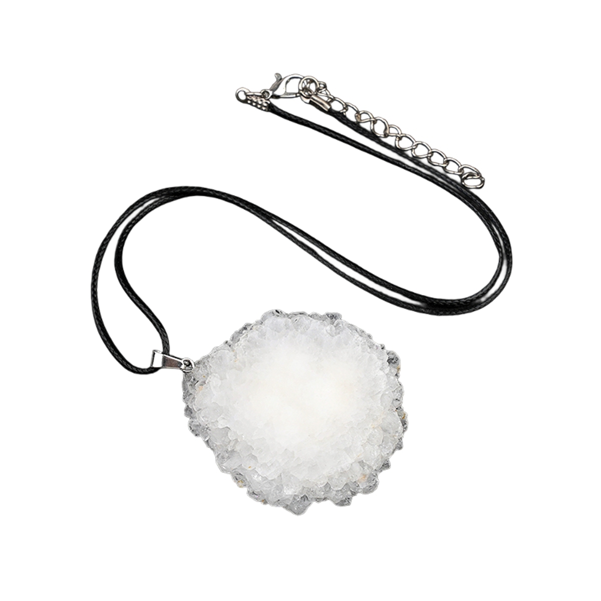 Druzy Agate Crystal Flower Pendant Necklace 45CM Black Cord