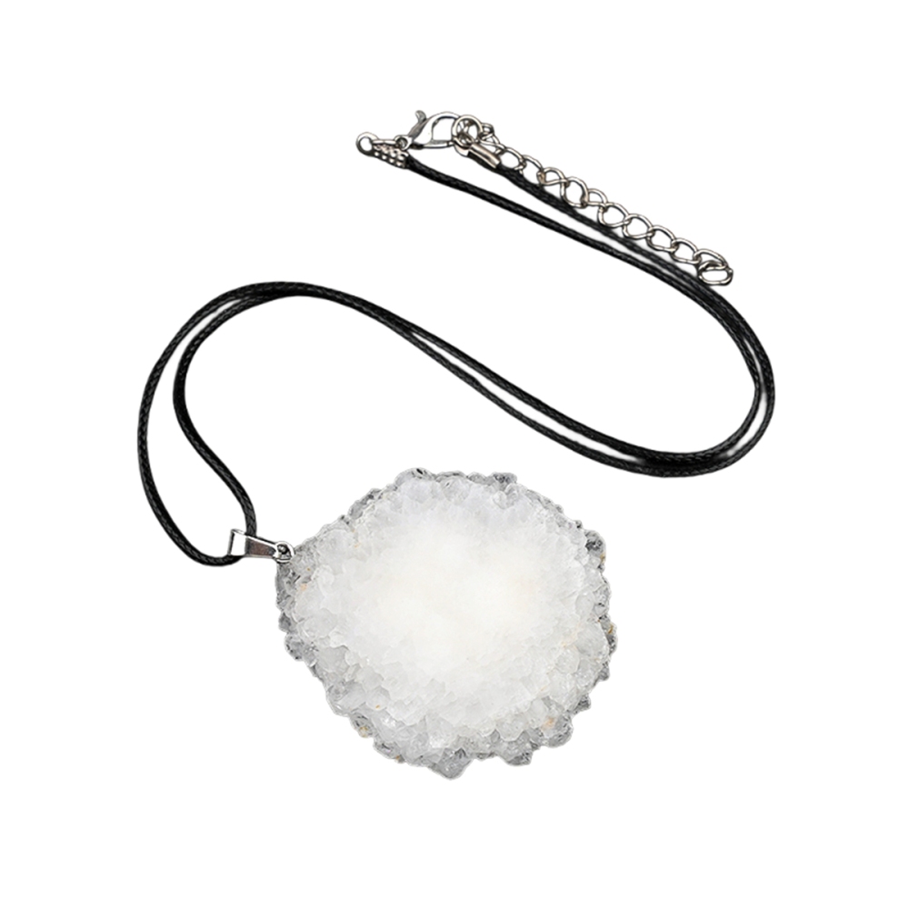 Druzy Agate Crystal Flower Pendant Necklace 45CM Black Cord
