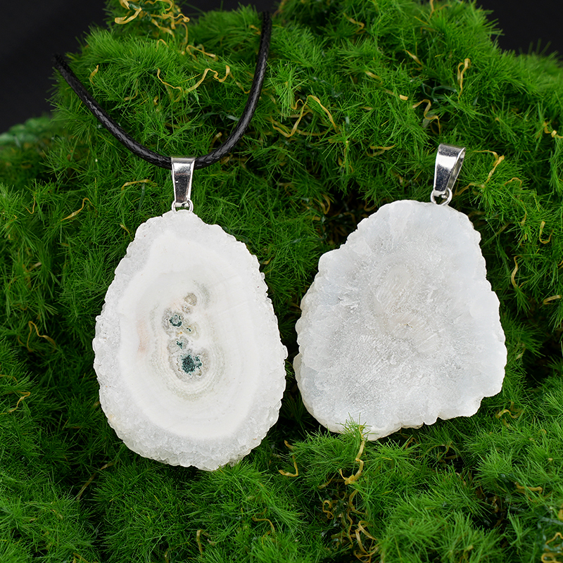 Druzy Agate Crystal Flower Pendant Necklace 45CM Black Cord