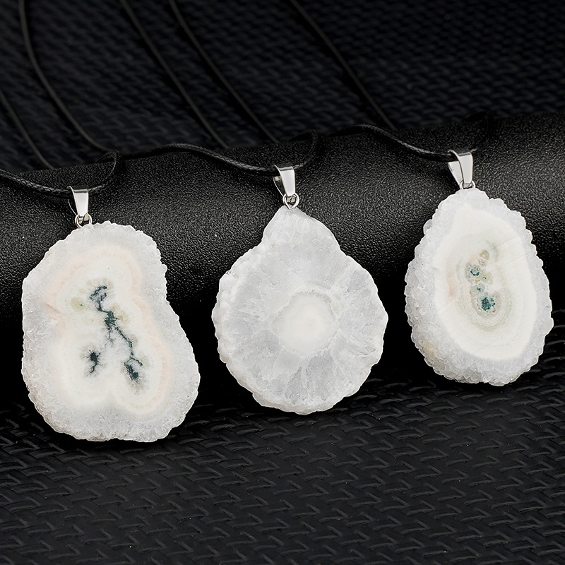 Druzy Agate Crystal Flower Pendant Necklace 45CM Black Cord