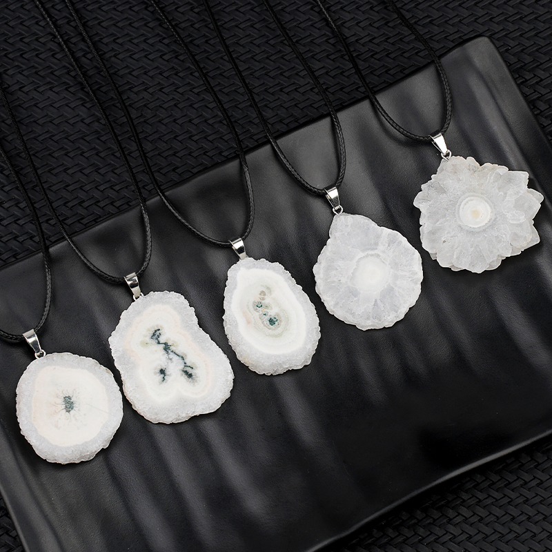 Druzy Agate Crystal Flower Pendant Necklace 45CM Black Cord