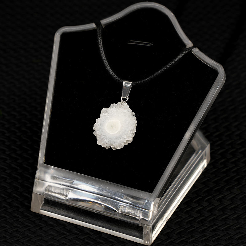 Druzy Agate Crystal Flower Pendant Necklace 45CM Black Cord