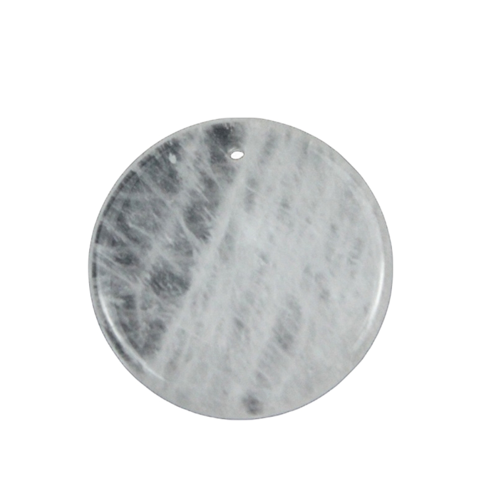 30MM Flat Round Gemstone Disc Pendant Necklace 45CM Silver O Chain