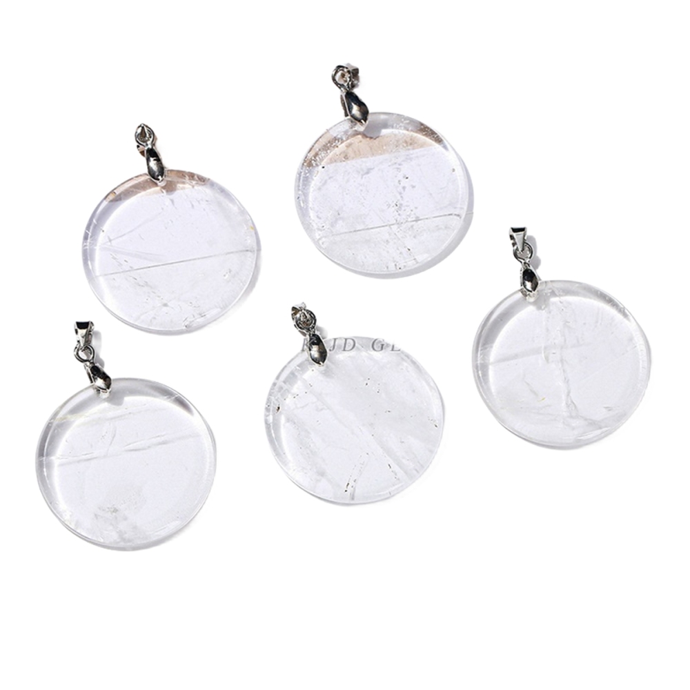 30MM Flat Round Gemstone Disc Pendant Silver Finding Clasp for Making Jewelry