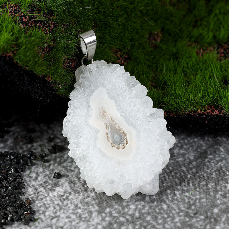 Druzy Agate Crystal Flower Pendant Necklace 45CM Black Cord