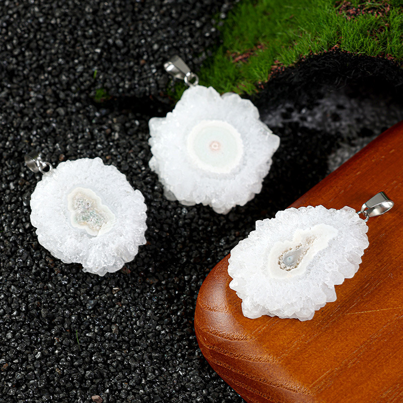 Druzy Agate Crystal Flower Pendant Necklace 45CM Black Cord