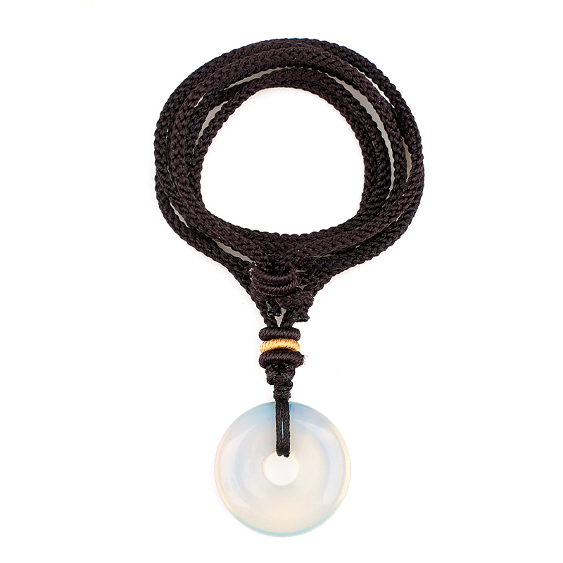 30MM Round Disc Lucky Coin Pingan Pendant Necklace Adjustable Colorful Rope