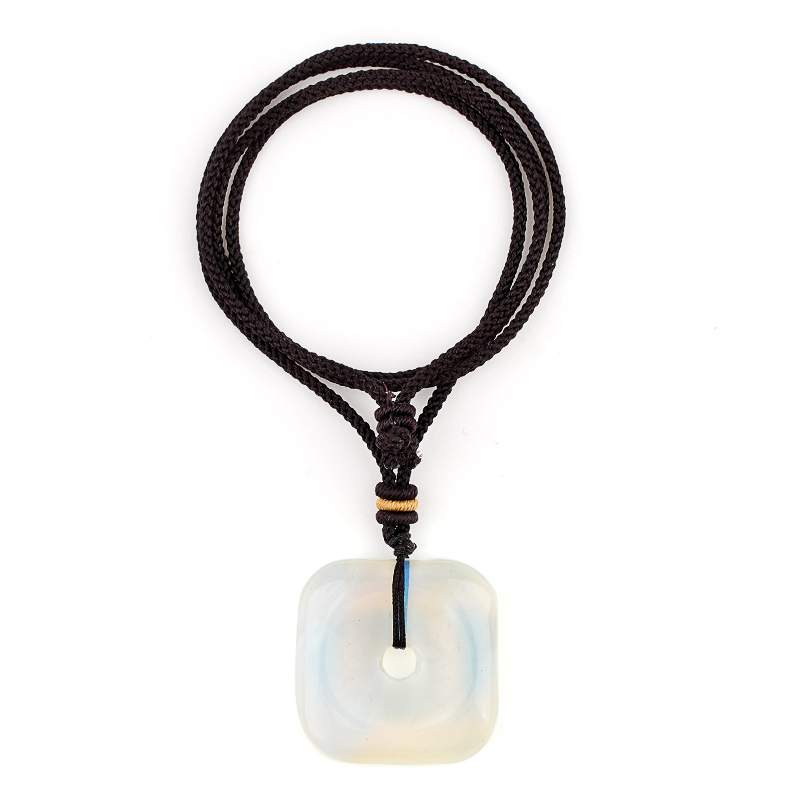 30MM Square Disc Lucky Coin Pingan Pendant Necklace Adjustable Color Rope