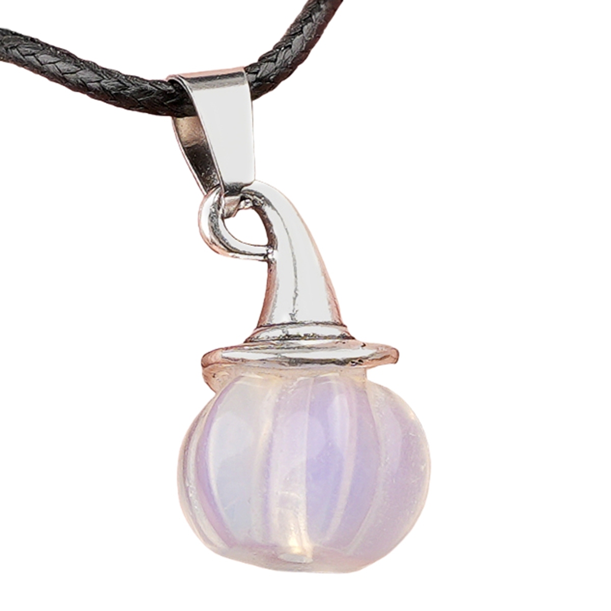 Silver Mini Pumpkin Wizard Hat Gemstone Pendant Necklace 45CM Black Cord