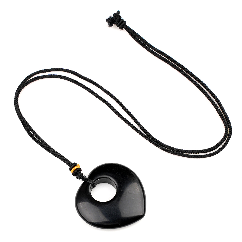 Gemstone 40MM Love Heart Stone Pendant Necklace Adjustable Rope