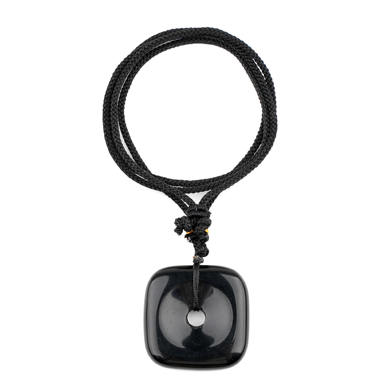 30MM Square Disc Lucky Coin Pingan Pendant Necklace Adjustable Color Rope