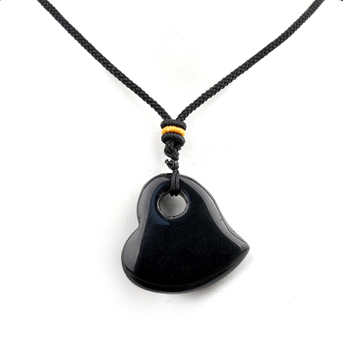 30MM Love Heart Stone Pendant Necklace Adjustable Colorful Rope