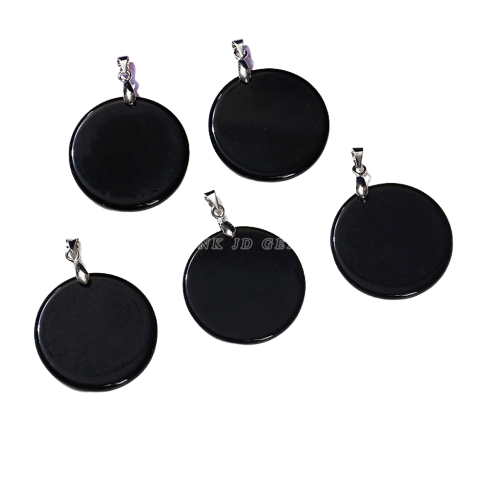 30MM Flat Round Gemstone Disc Pendant Silver Finding Clasp for Making Jewelry