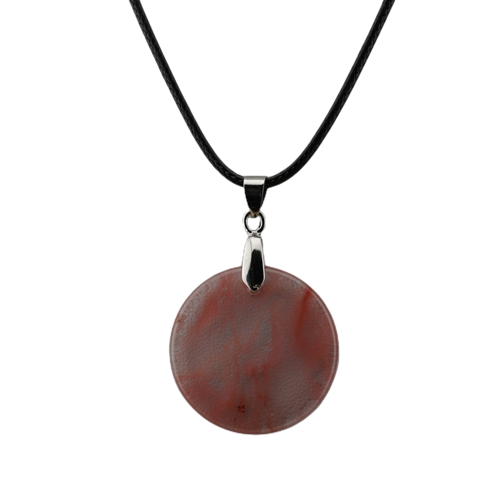 30MM Flat Round Gemstone Disc Pendant Necklace 45cm Black Cord