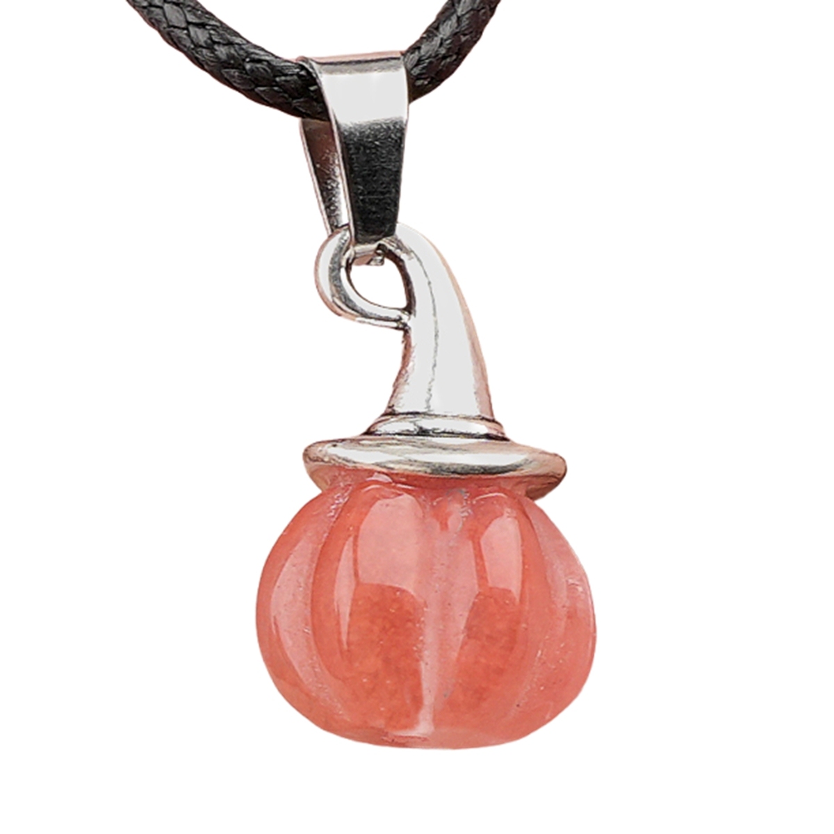 Silver Mini Pumpkin Wizard Hat Gemstone Pendant Necklace 45CM Black Cord