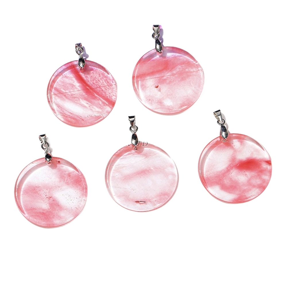 30MM Flat Round Gemstone Disc Pendant Silver Finding Clasp for Making Jewelry