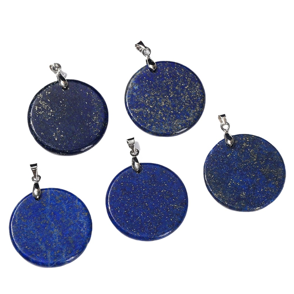 30MM Flat Round Gemstone Disc Pendant Silver Finding Clasp for Making Jewelry