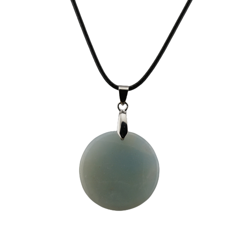 30MM Flat Round Gemstone Disc Pendant Necklace 45cm Black Cord