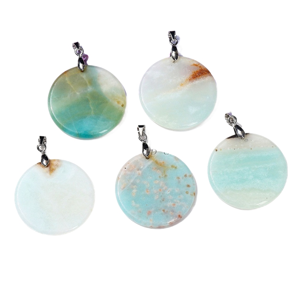 30MM Flat Round Gemstone Disc Pendant Silver Finding Clasp for Making Jewelry