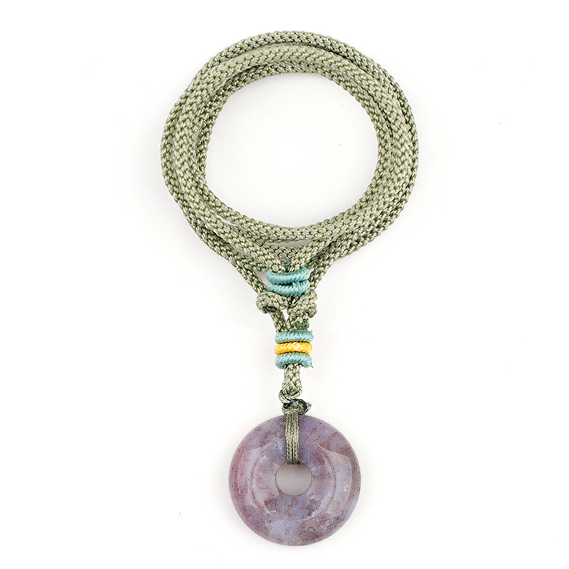 30MM Round Disc Lucky Coin Pingan Pendant Necklace Adjustable Colorful Rope