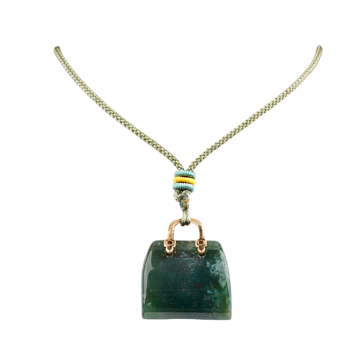 Gold Handbag Gemstone Pendant Necklace Adjustable Rope