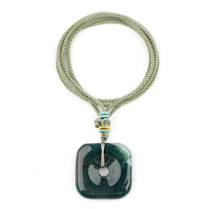 30MM Square Disc Lucky Coin Pingan Pendant Necklace Adjustable Color Rope