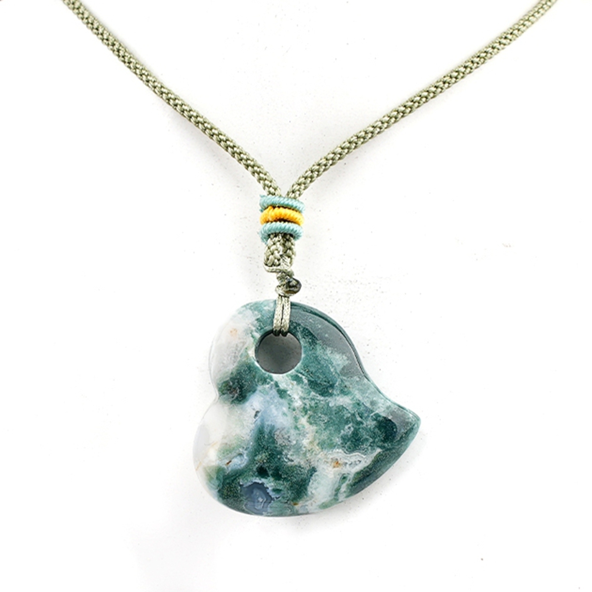 30MM Love Heart Stone Pendant Necklace Adjustable Colorful Rope