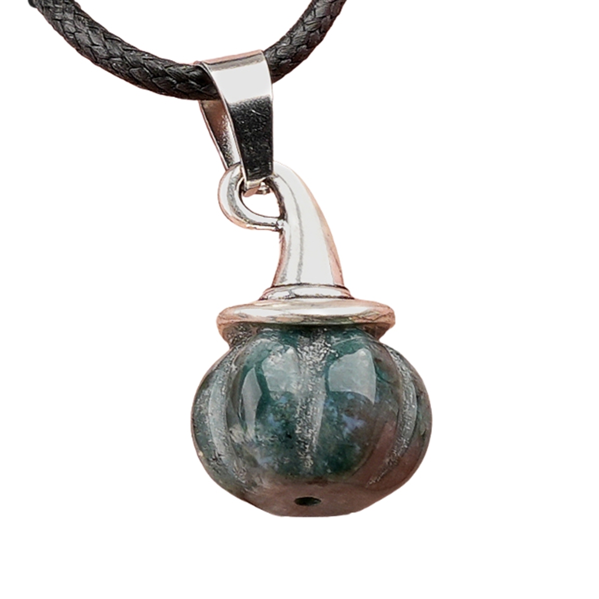 Silver Mini Pumpkin Wizard Hat Gemstone Pendant Necklace 45CM Black Cord