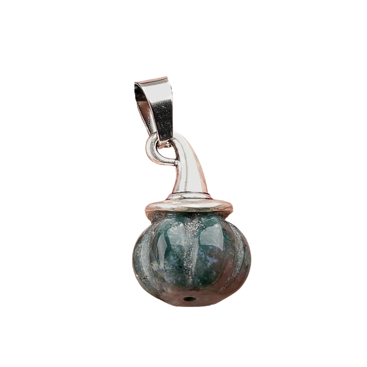 Silver Mini Pumpkin Wizard Hat Gemstone Pendant