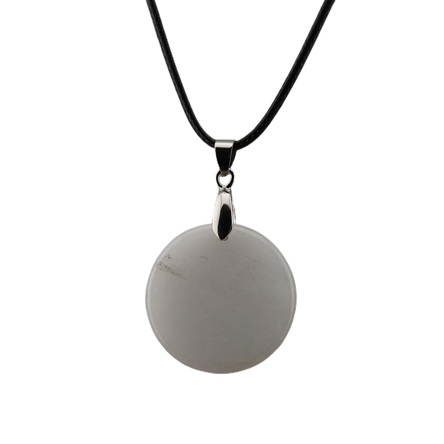 30MM Flat Round Gemstone Disc Pendant Necklace 45cm Black Cord