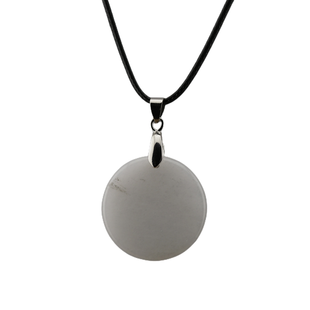 30MM Flat Round Gemstone Disc Pendant Necklace 45cm Black Cord