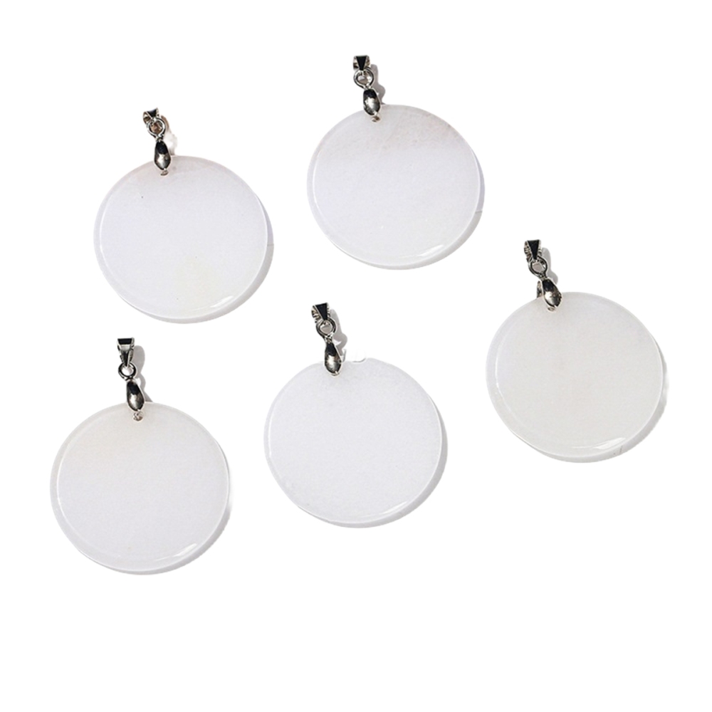30MM Flat Round Gemstone Disc Pendant Silver Finding Clasp for Making Jewelry