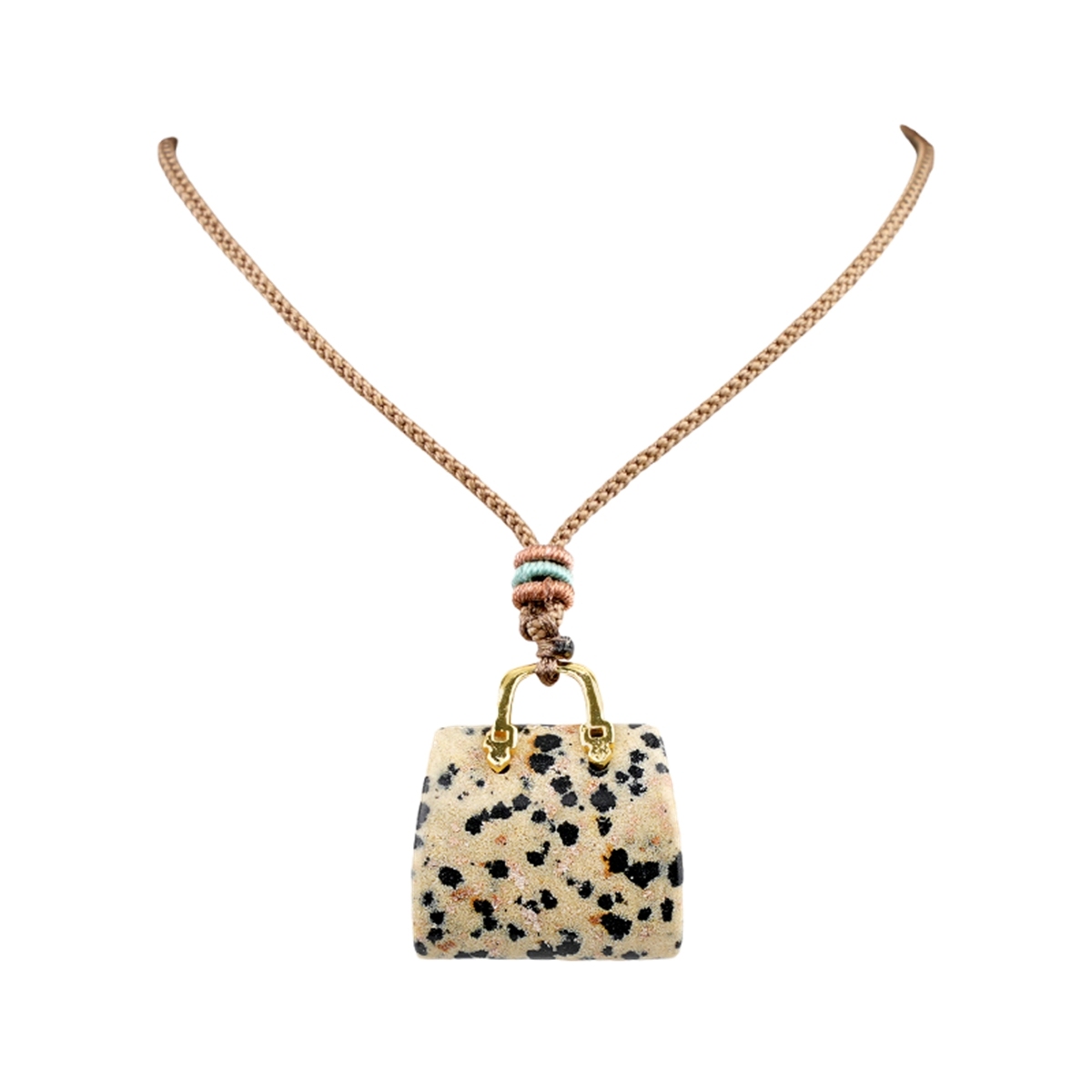 Gold Handbag Gemstone Pendant Necklace Adjustable Rope