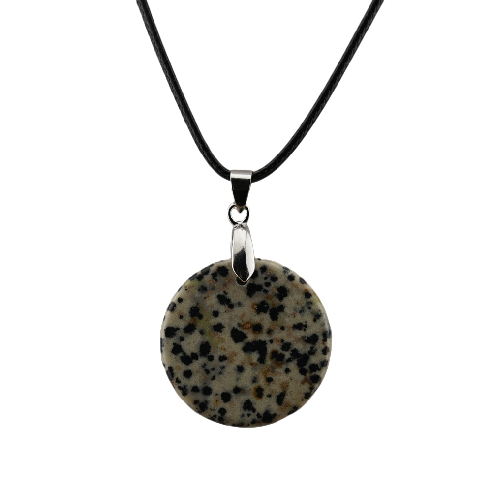 30MM Flat Round Gemstone Disc Pendant Necklace 45cm Black Cord