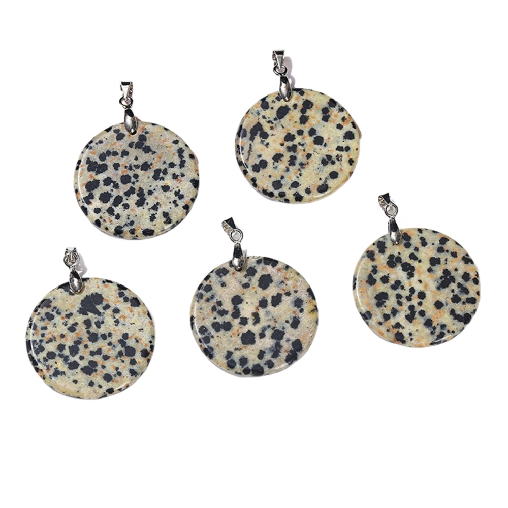 30MM Flat Round Gemstone Disc Pendant Silver Finding Clasp for Making Jewelry