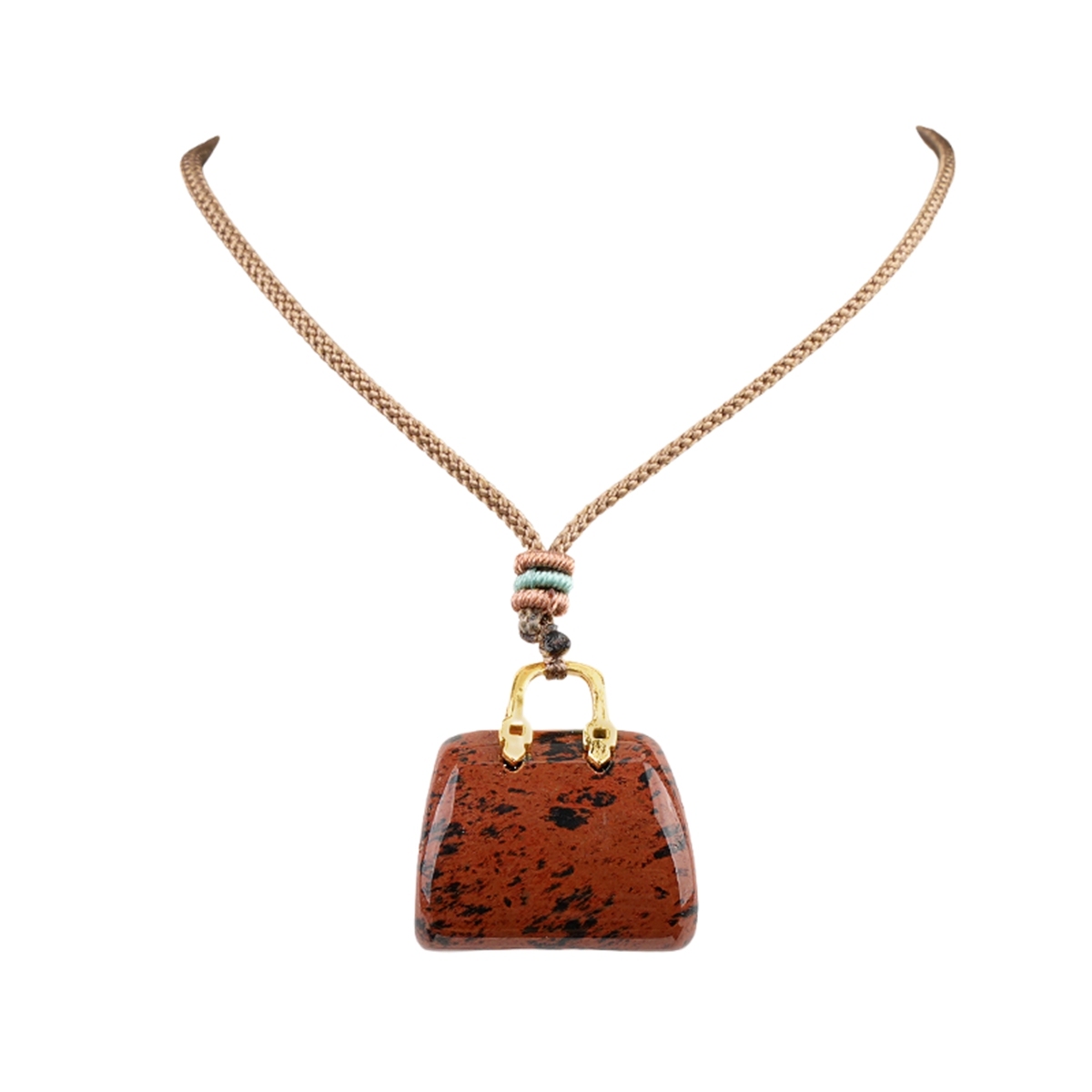 Gold Handbag Gemstone Pendant Necklace Adjustable Rope