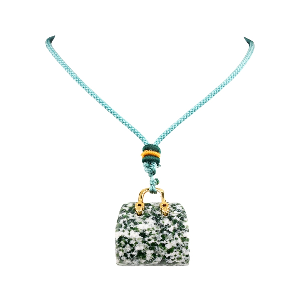 Gold Handbag Gemstone Pendant Necklace Adjustable Rope