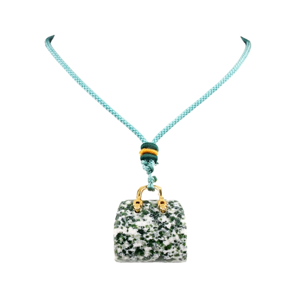 Gold Handbag Gemstone Pendant Necklace Adjustable Rope