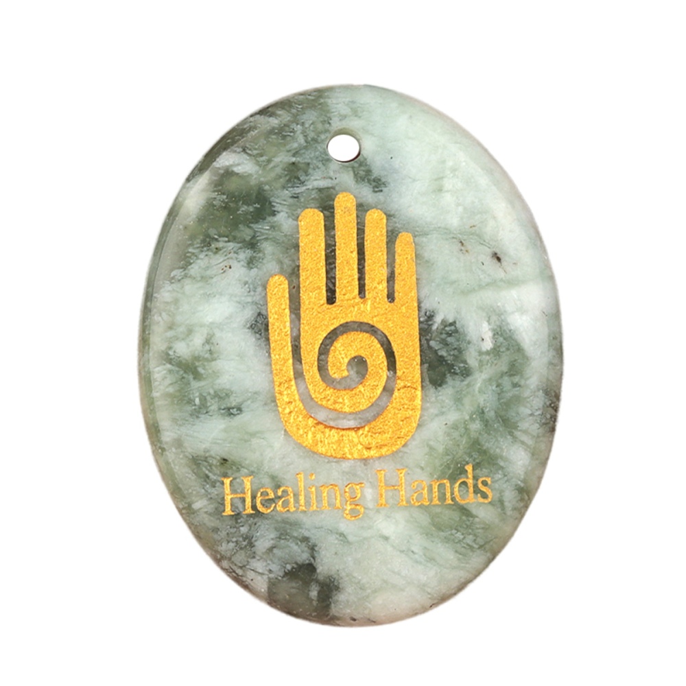 Oval Gemstone Pendant Craved Logo for Making Jewelry 35x45MM Stone Beads Healing Chakra Crystal