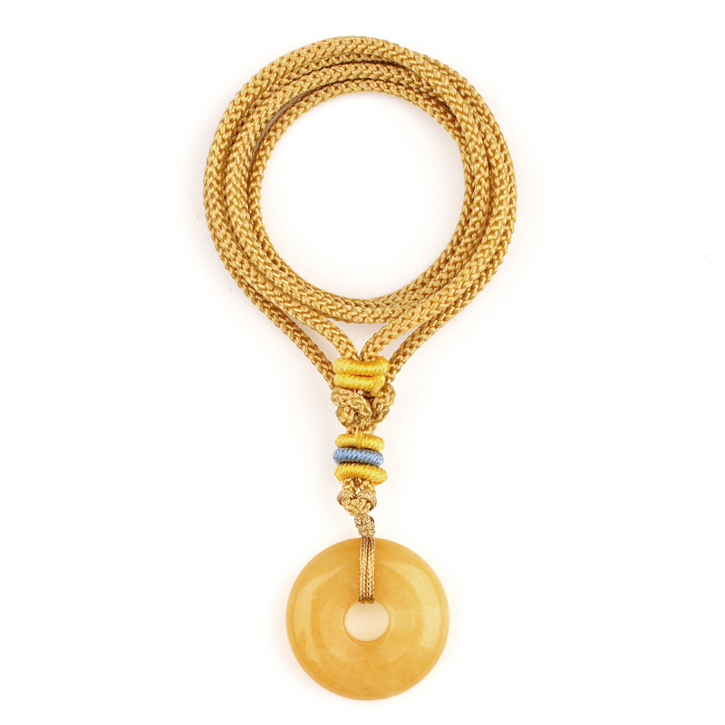30MM Round Disc Lucky Coin Pingan Pendant Necklace Adjustable Colorful Rope