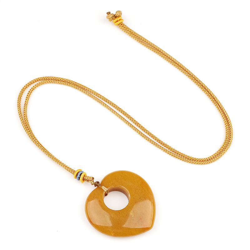 Gemstone 40MM Love Heart Stone Pendant Necklace Adjustable Rope