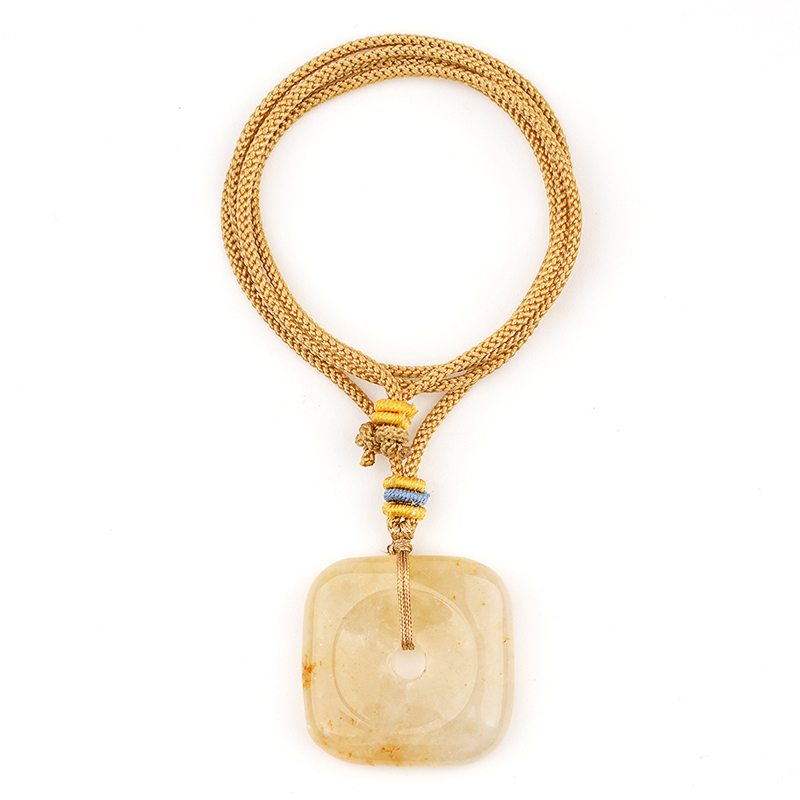 30MM Square Disc Lucky Coin Pingan Pendant Necklace Adjustable Color Rope