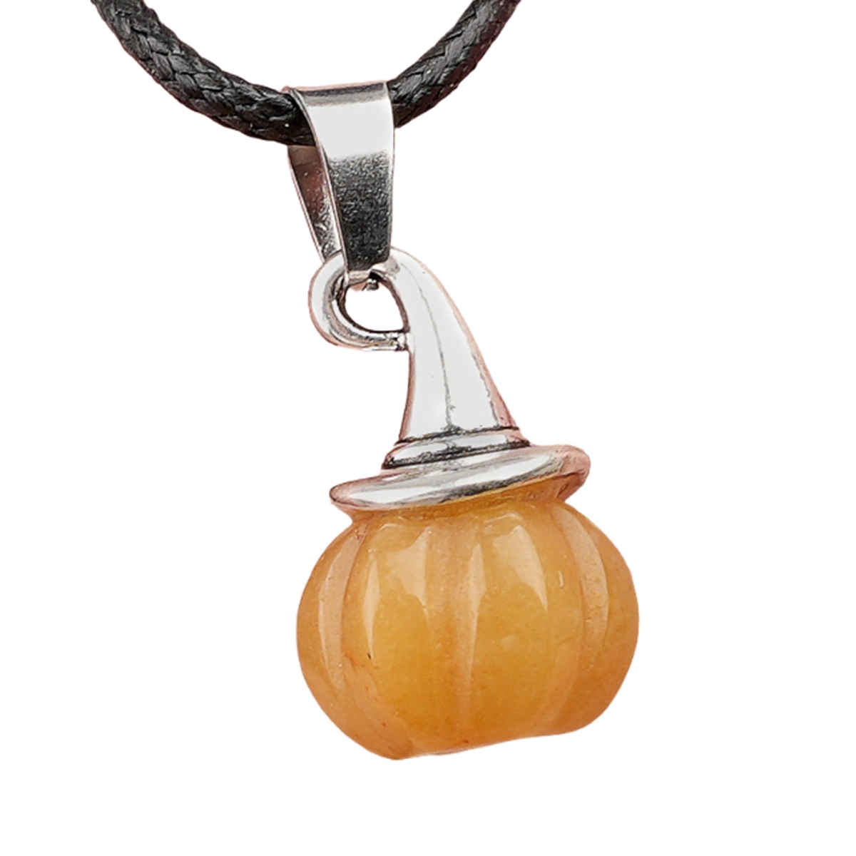 Silver Mini Pumpkin Wizard Hat Gemstone Pendant Necklace 45CM Black Cord