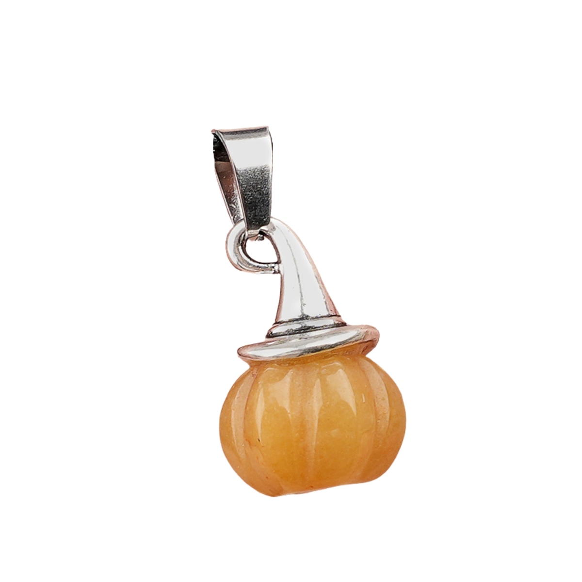 Silver Mini Pumpkin Wizard Hat Gemstone Pendant