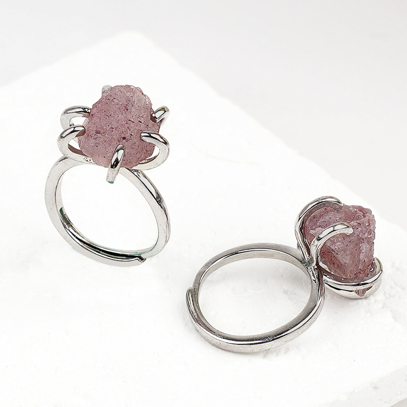 Raw Crystal Silver Adjustable Gemstone Rings for Women Girls