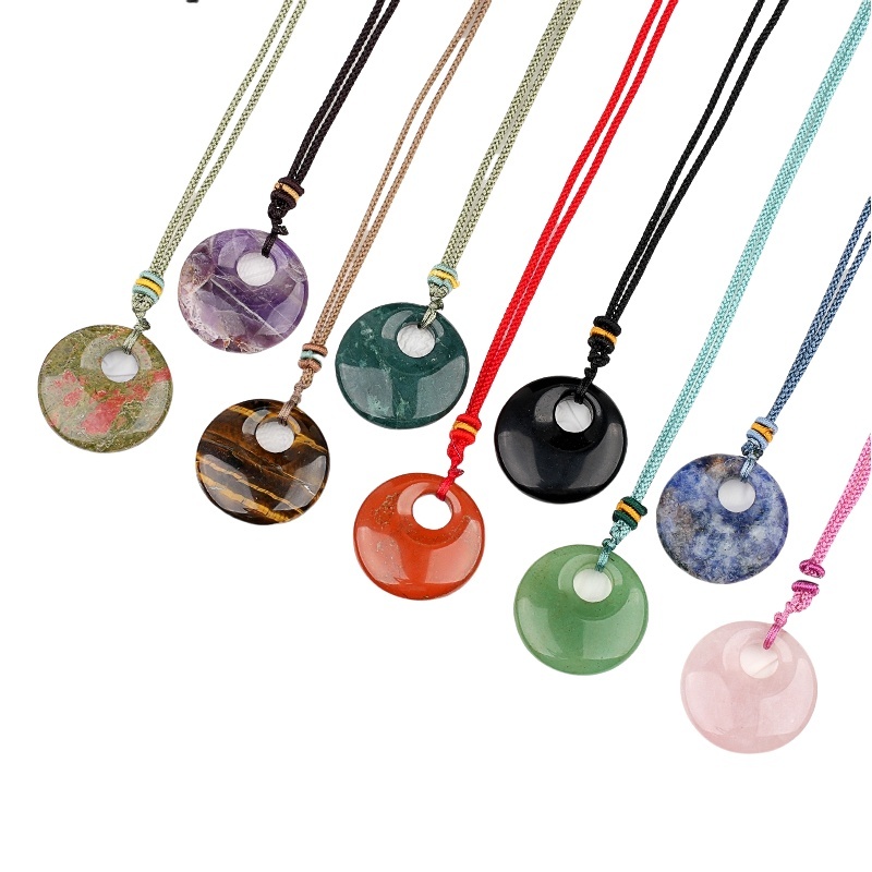 30MM Round Disc Lucky Coin Pingan Pendant Necklace Adjustable Rope
