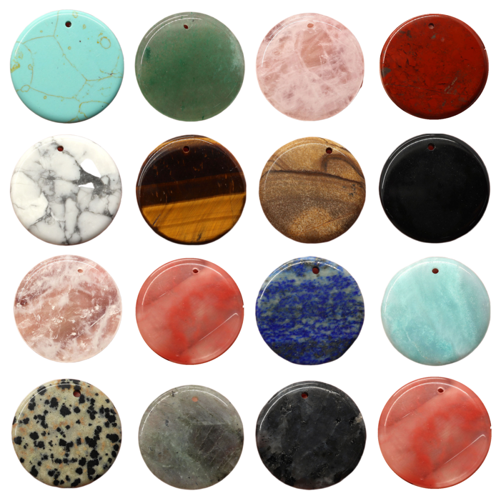 30MM Flat Round Gemstone Disc Pendant for Making Jewelry