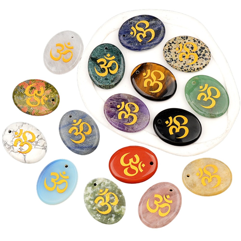 Oval Gemstone Pendant Craved Logo for Making Jewelry 35x45MM Stone Beads Healing Chakra Crystal